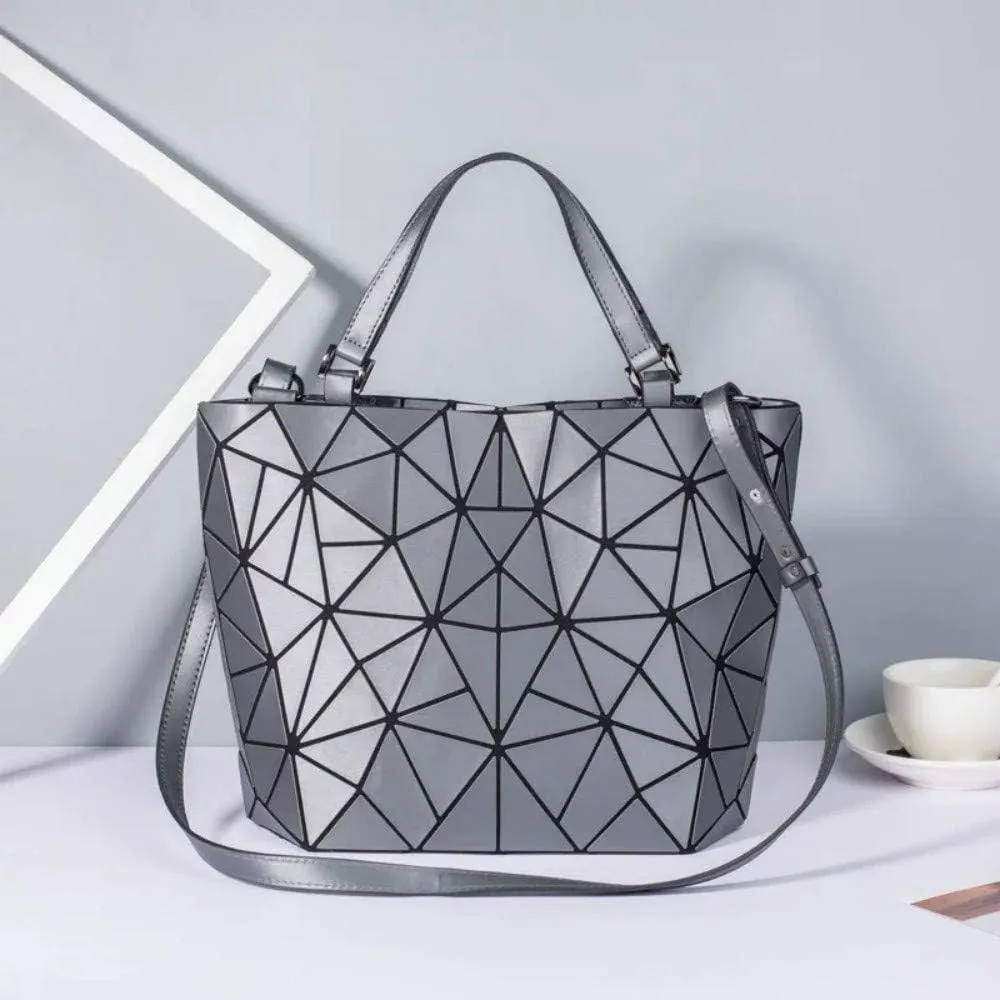 Geometric Luminous Purses and Handbags Shard Lattice Eco-Friendly Artificial Leather Rainbow Holographic Purse, Silver, Large
