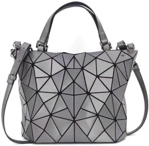 Geometric Luminous Purses and Handbags Shard Lattice Eco-Friendly Artificial Leather Rainbow Holographic Purse, Silver, Large