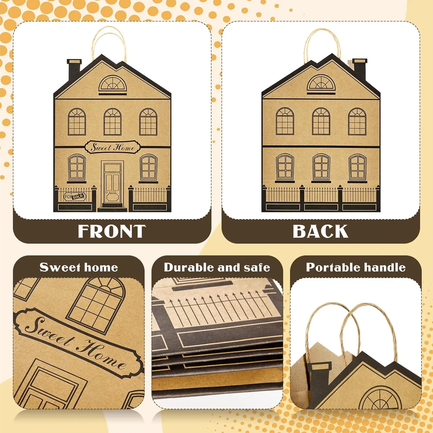 Geosar 12 Pieces House Shaped Gift Bags with Handles Real Estate Agent Gifts House Shaped Paper Treat Bags Kraft Real Estate Party Gift Wrap for Shopping Business