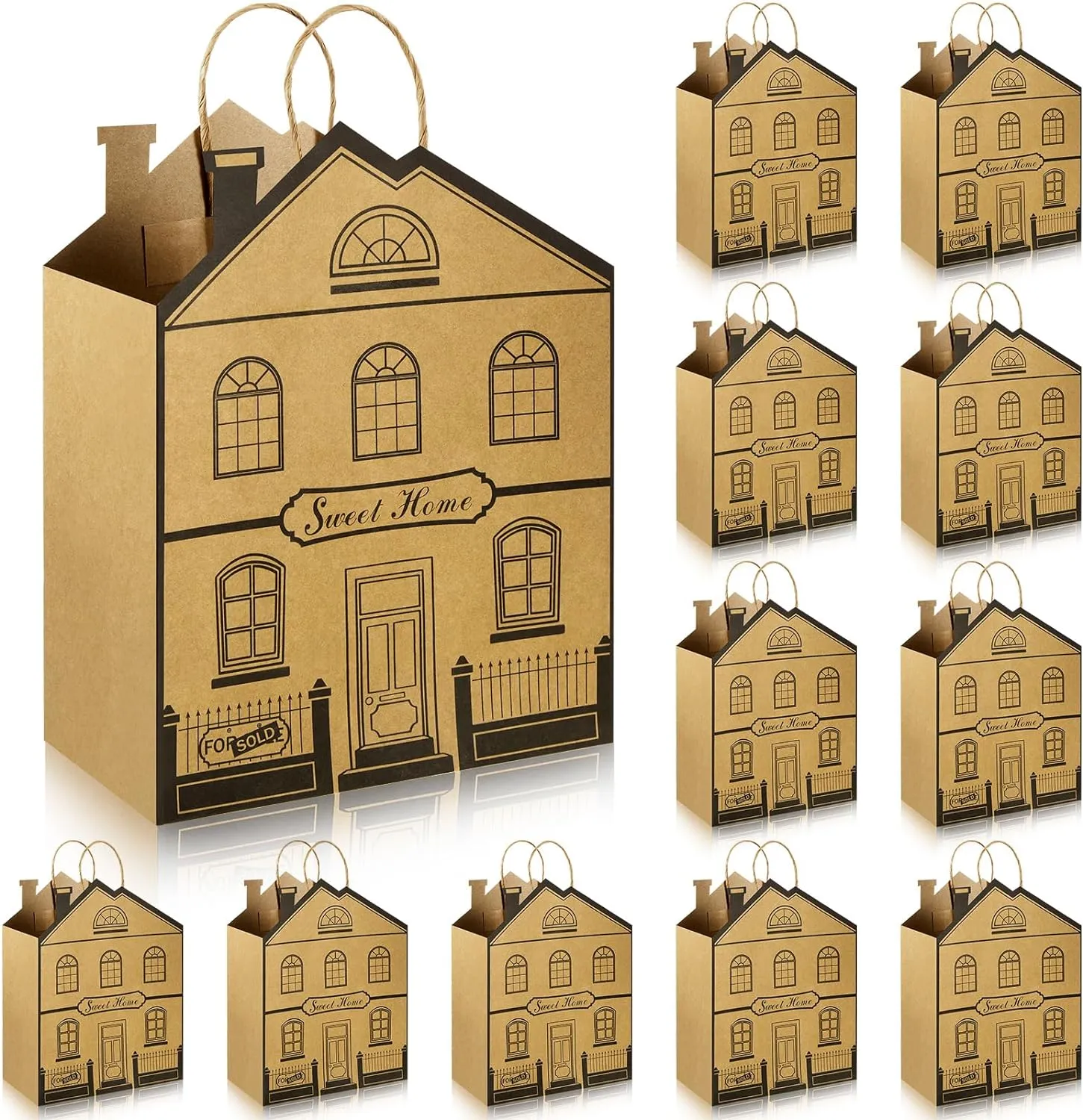 Geosar 12 Pieces House Shaped Gift Bags with Handles Real Estate Agent Gifts House Shaped Paper Treat Bags Kraft Real Estate Party Gift Wrap for Shopping Business