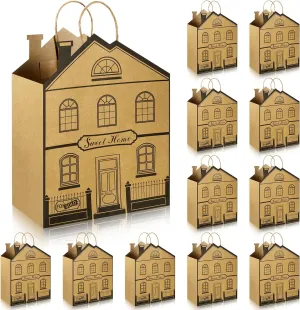 Geosar 12 Pieces House Shaped Gift Bags with Handles Real Estate Agent Gifts House Shaped Paper Treat Bags Kraft Real Estate Party Gift Wrap for Shopping Business