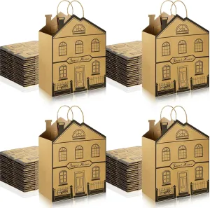 Geosar 60 Pieces House Shaped Gift Bags with Handles Real Estate Agent Gifts House Shaped Paper Treat Bags Kraft Real Estate Party Gift Wrap for Shopping Business