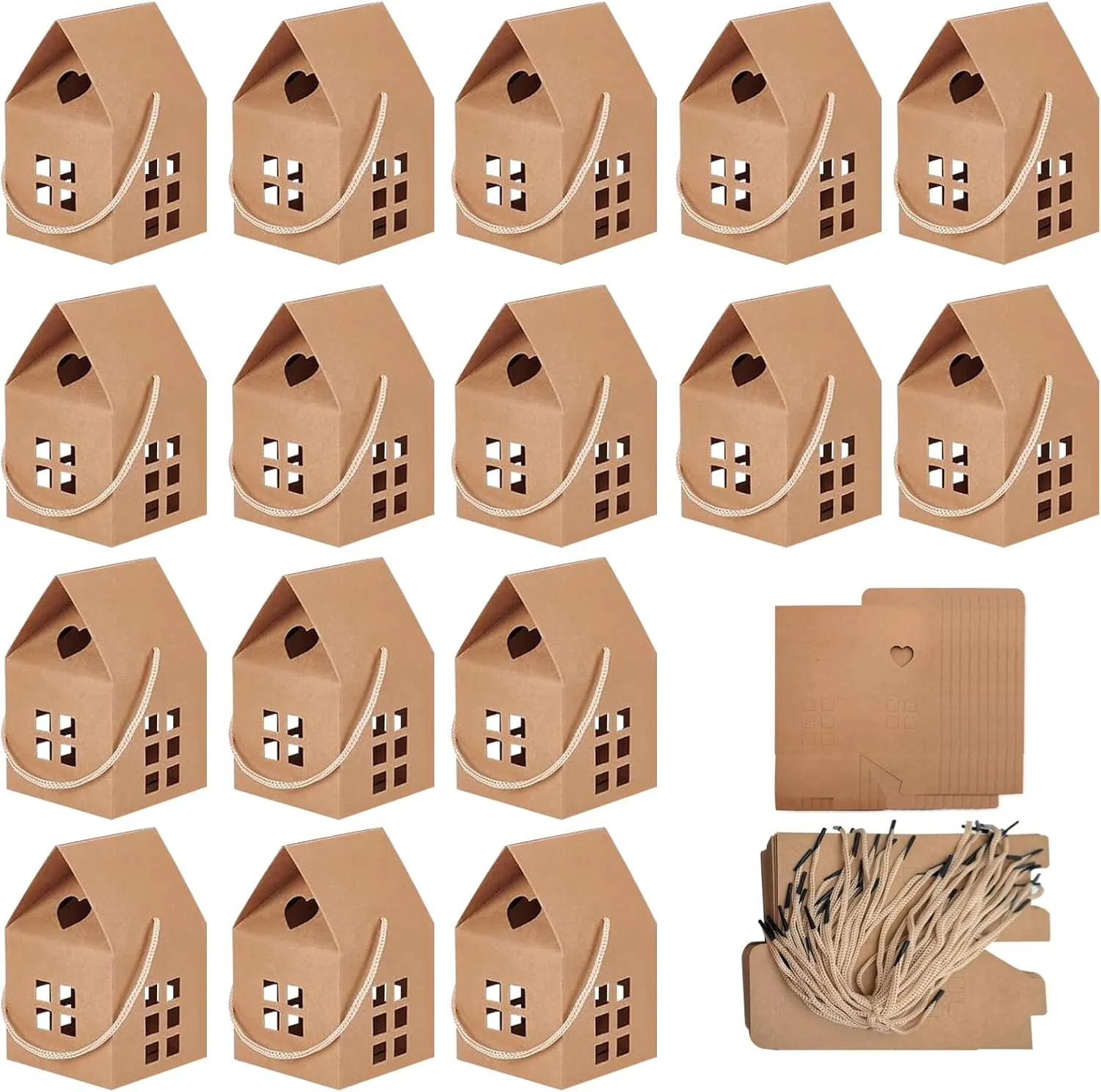 GeryVtee 36 Pcs House Gift Boxes 3x3x3inch Kraft Paper Candy Box Cardboard Treat Bags for Wedding Christmas Birthday Party Ornament Container (brown)