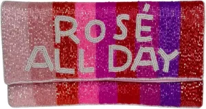 Gigi&Jen Beaded Evening Clutch Purse, Rose All Day Design, Pink Striped Pattern