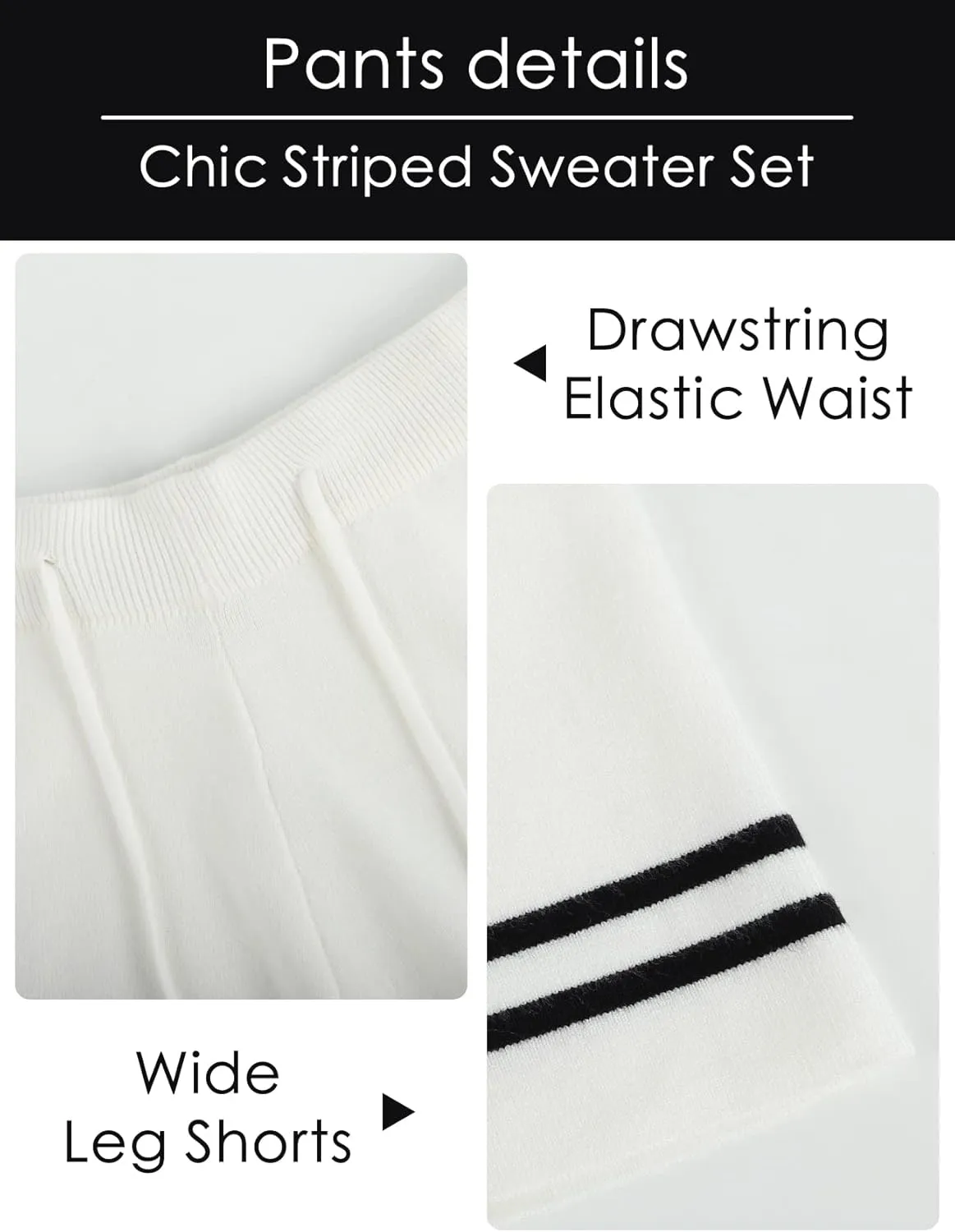 Gihuo Women' s Striped 2 Piece Outfits Crewneck Knit Pullover Sweater Shorts Set Wide Leg Matching Set Loungewear