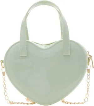 Girls Novelty Heart-Shaped Purse Chain Purse Zipper Closure Tote Handbag Shoulder Crossbody Bags Travel Wallet (Green)
