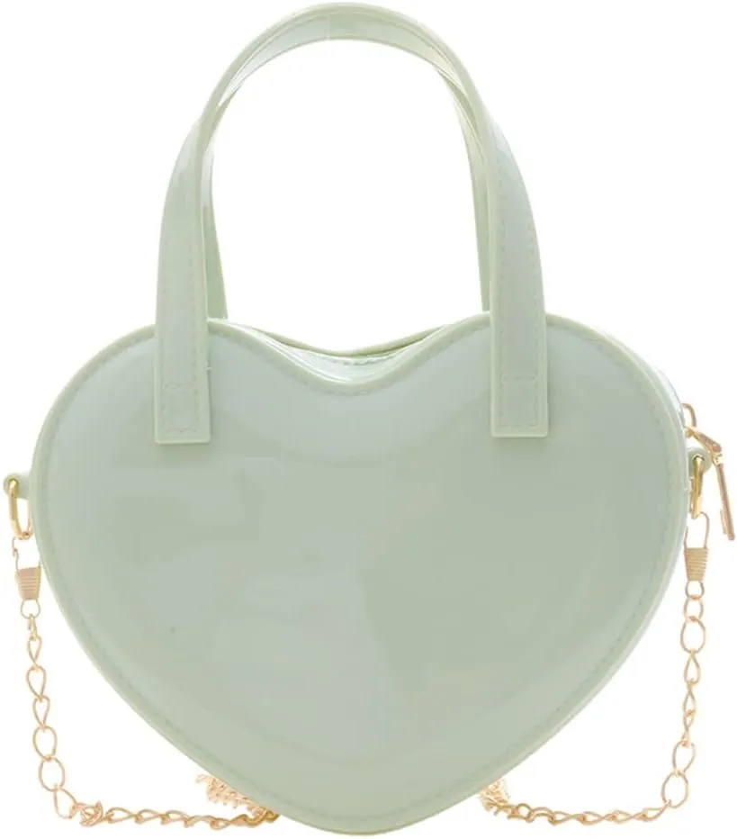 Girls Novelty Heart-Shaped Purse Chain Purse Zipper Closure Tote Handbag Shoulder Crossbody Bags Travel Wallet (Green)