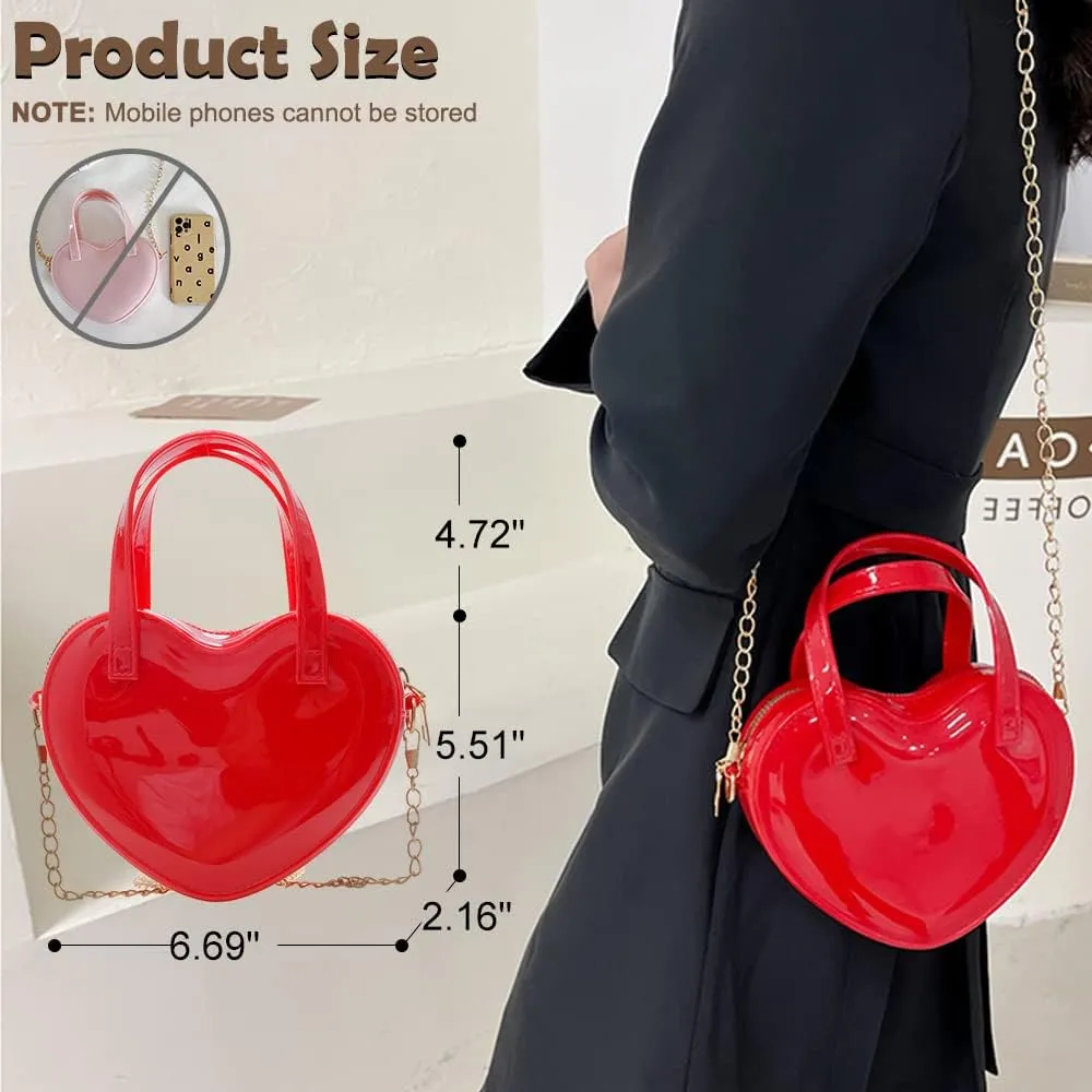 Girls Novelty Heart-Shaped Purse Chain Purse Zipper Closure Tote Handbag Shoulder Crossbody Bags Travel Wallet (Red)