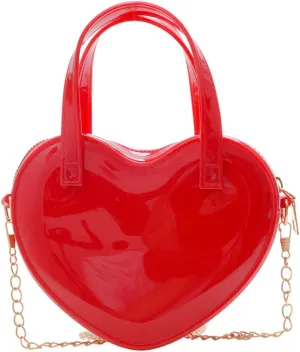Girls Novelty Heart-Shaped Purse Chain Purse Zipper Closure Tote Handbag Shoulder Crossbody Bags Travel Wallet (Red)