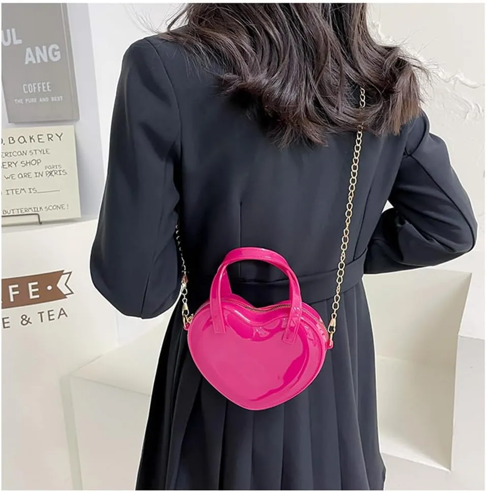 Girls Novelty Mini Heart-Shaped Purse Chain Purse Shoulder Crossbody Bags Tote Handbag Travel Wallet Bag for Women Girl Gift