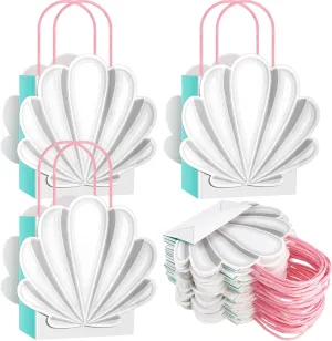 Glenmal 24 Pcs Mermaid Shell Gift Bags - Mermaid Party Favor Bags for Ocean Under Sea Birthday Baby Shower Party Supplies, 5.91 x 5.12 x 2.76 Inch (White)