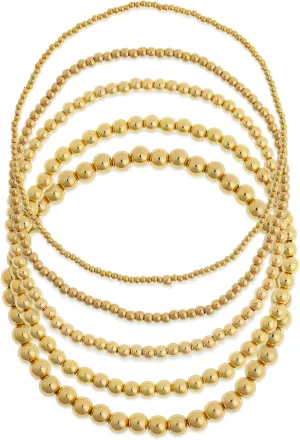 Gold Ball Beads Anklets Stack Set for Women, 5Pcs Boho Stackable Waterproof Layered Dainty Beaded Ankle Bracelet Summer Beach Jewelry Accessories Gift.