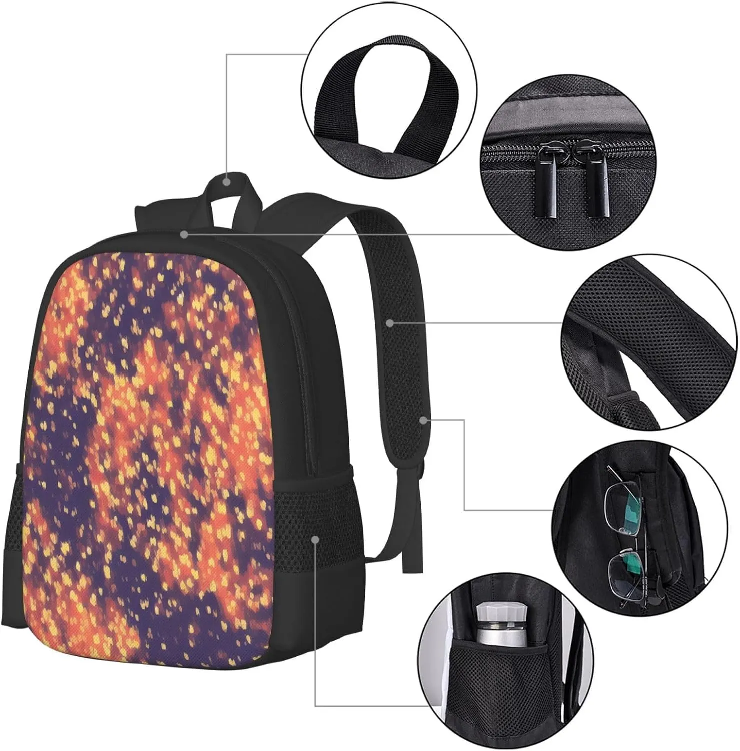 Gold Texture Printing Pattern Backpack Lightweight Simple Casual Backpack Shoulder Bags Large Capacity Laptop Backpack