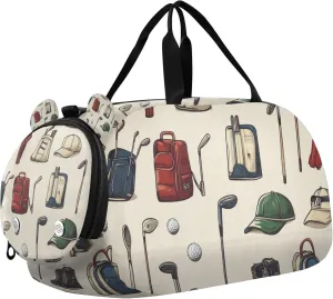 Golf Clubs Pattern Duffle Bag for Kids Girls Boys, Sports Gym Bag with Shoe Compartments, Kids Travel Overnight Weekender Shoulder Bag