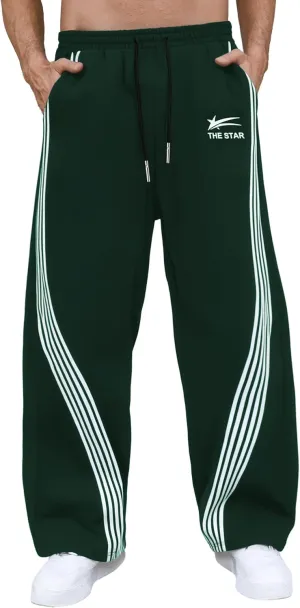 GORGLITTER Men's Wide Leg Baggy Sweatpants Y2k Striped Side Drawstring Waist Track Pants with Pockets