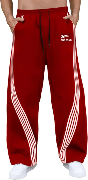 GORGLITTER Men's Wide Leg Baggy Sweatpants Y2k Striped Side Drawstring Waist Track Pants with Pockets