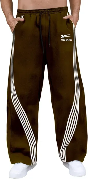 GORGLITTER Men's Wide Leg Baggy Sweatpants Y2k Striped Side Drawstring Waist Track Pants with Pockets