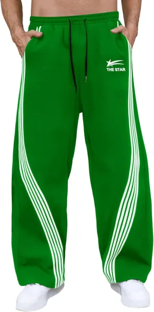 GORGLITTER Men's Wide Leg Baggy Sweatpants Y2k Striped Side Drawstring Waist Track Pants with Pockets