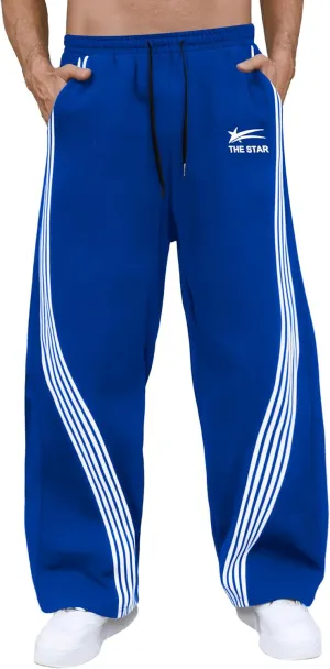GORGLITTER Men's Wide Leg Baggy Sweatpants Y2k Striped Side Drawstring Waist Track Pants with Pockets