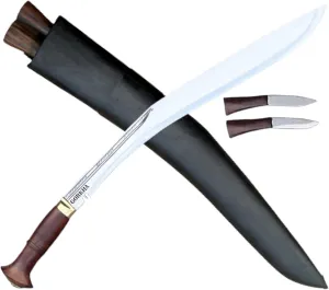Gorkha Sirupate Kukri Knife With Sheath & 2 Small Knives, Carbon Steel 21 IN Fixed Blade, Overall 29 IN (Hiking, Bush crafting, Camping, Indoor & Outdoor) Heavy Duty Knife Hand-Hammered In Nepal