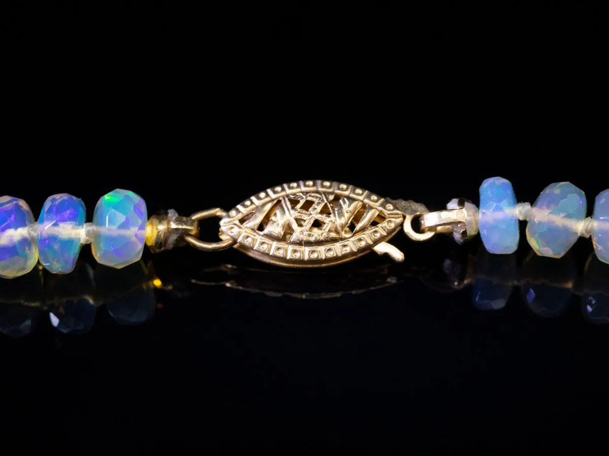 Graduated Faceted Opal Necklace with Yellow Gold Filigree Clasp