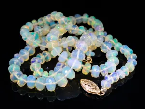 Graduated Faceted Opal Necklace with Yellow Gold Filigree Clasp