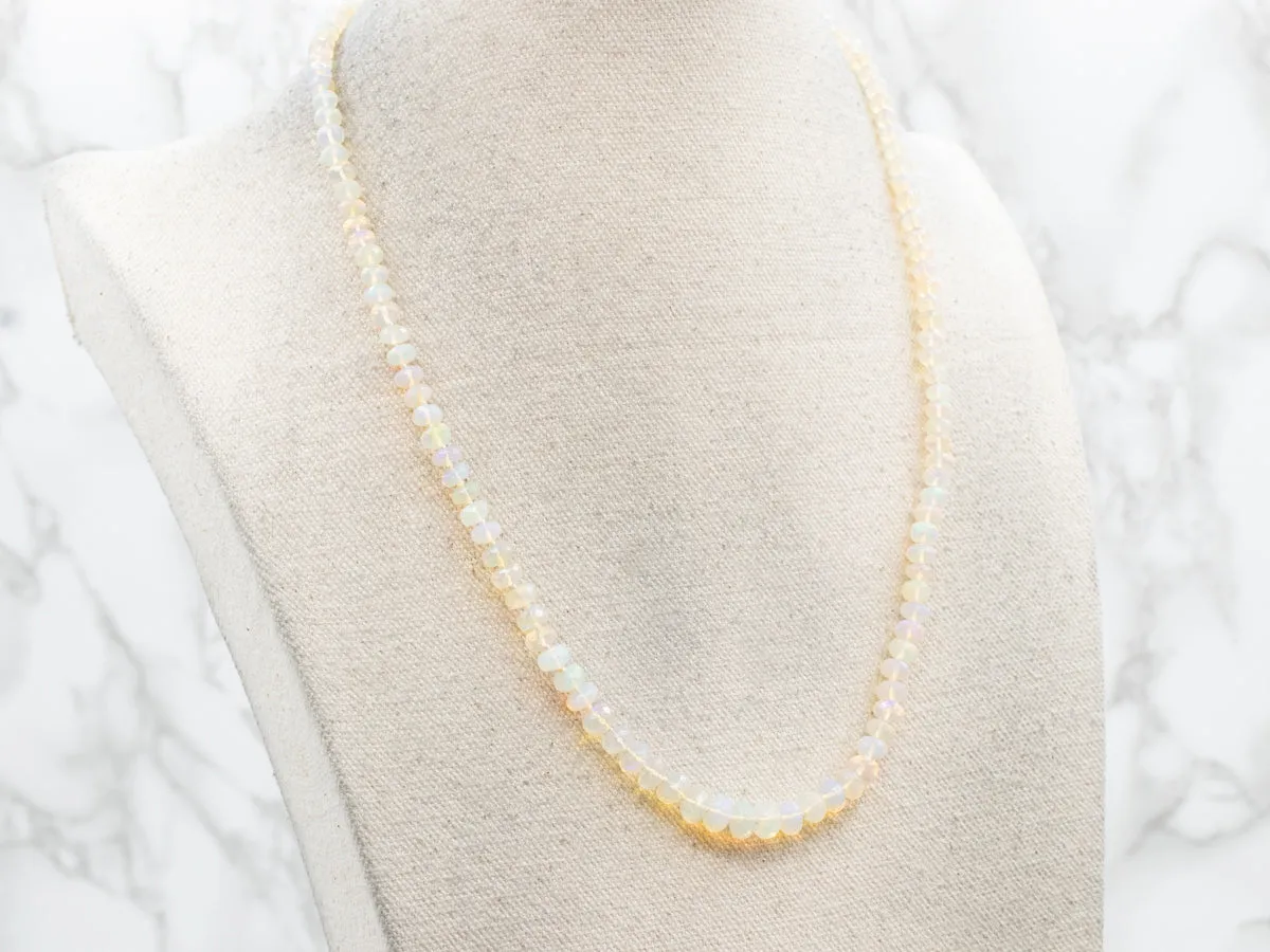 Graduated Faceted Opal Necklace with Yellow Gold Filigree Clasp