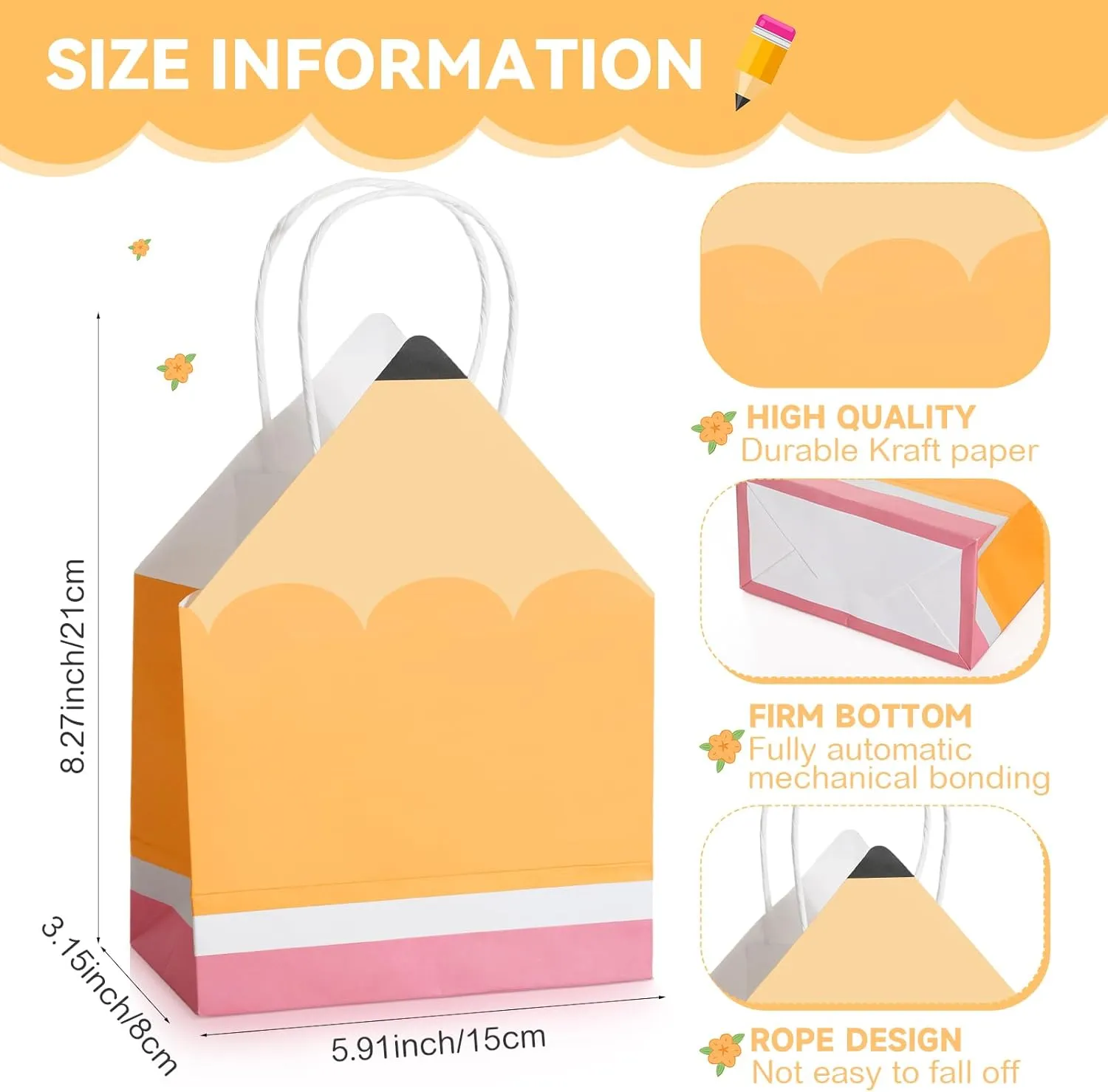 Graduation Small Gift Bags Pencil Shaped with Handle Mini Candy Boxes Gift Bag for End of Year CNA Week Thanks Teacher School Classroom Decorations(24 Pcs)