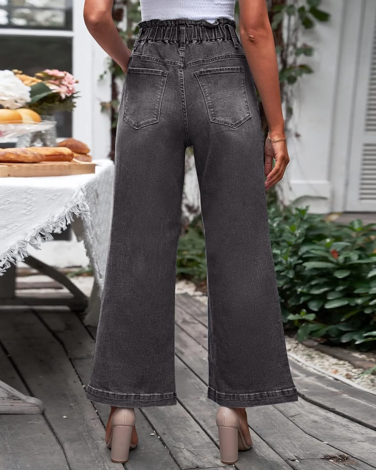 GRAPENT Wide Leg Jeans for Women Stretch High Wasited Elastic Waist Bell Bottom Baggy Y2K Pants