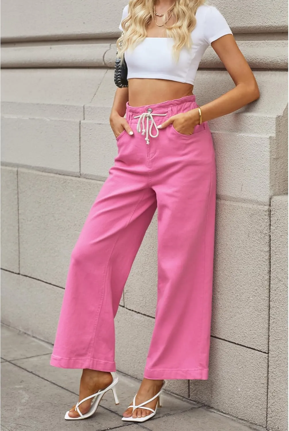 GRAPENT Wide Leg Jeans for Women Stretch High Wasited Elastic Waist Bell Bottom Baggy Y2K Pants