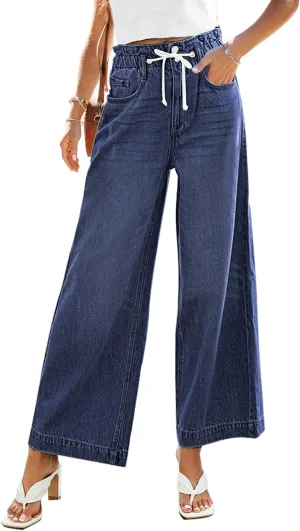 GRAPENT Wide Leg Jeans for Women Stretch High Wasited Elastic Waist Bell Bottom Baggy Y2K Pants