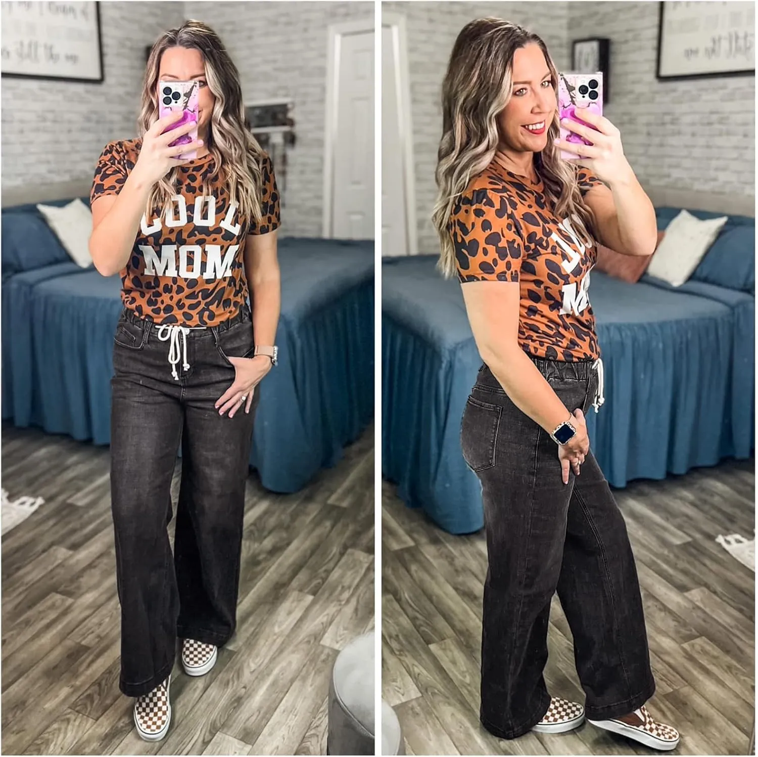 GRAPENT Wide Leg Jeans for Women Stretch High Wasited Elastic Waist Bell Bottom Baggy Y2K Pants