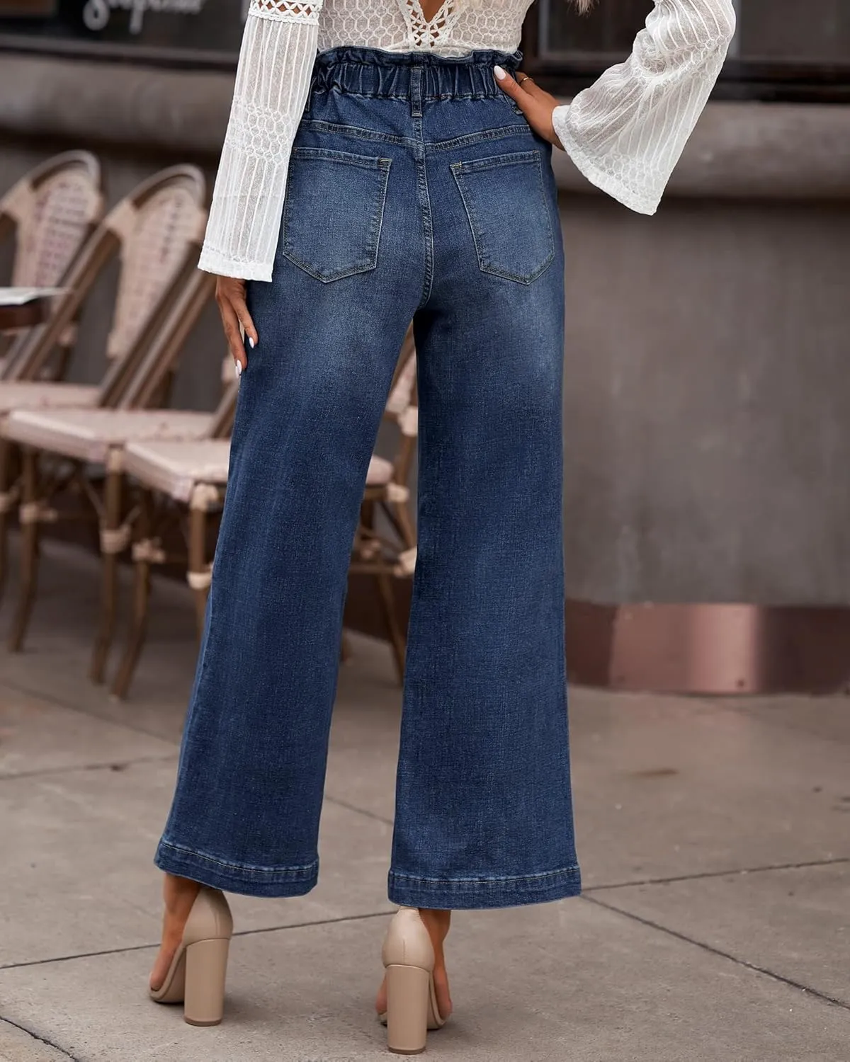 GRAPENT Wide Leg Jeans for Women Stretch High Wasited Elastic Waist Bell Bottom Baggy Y2K Pants