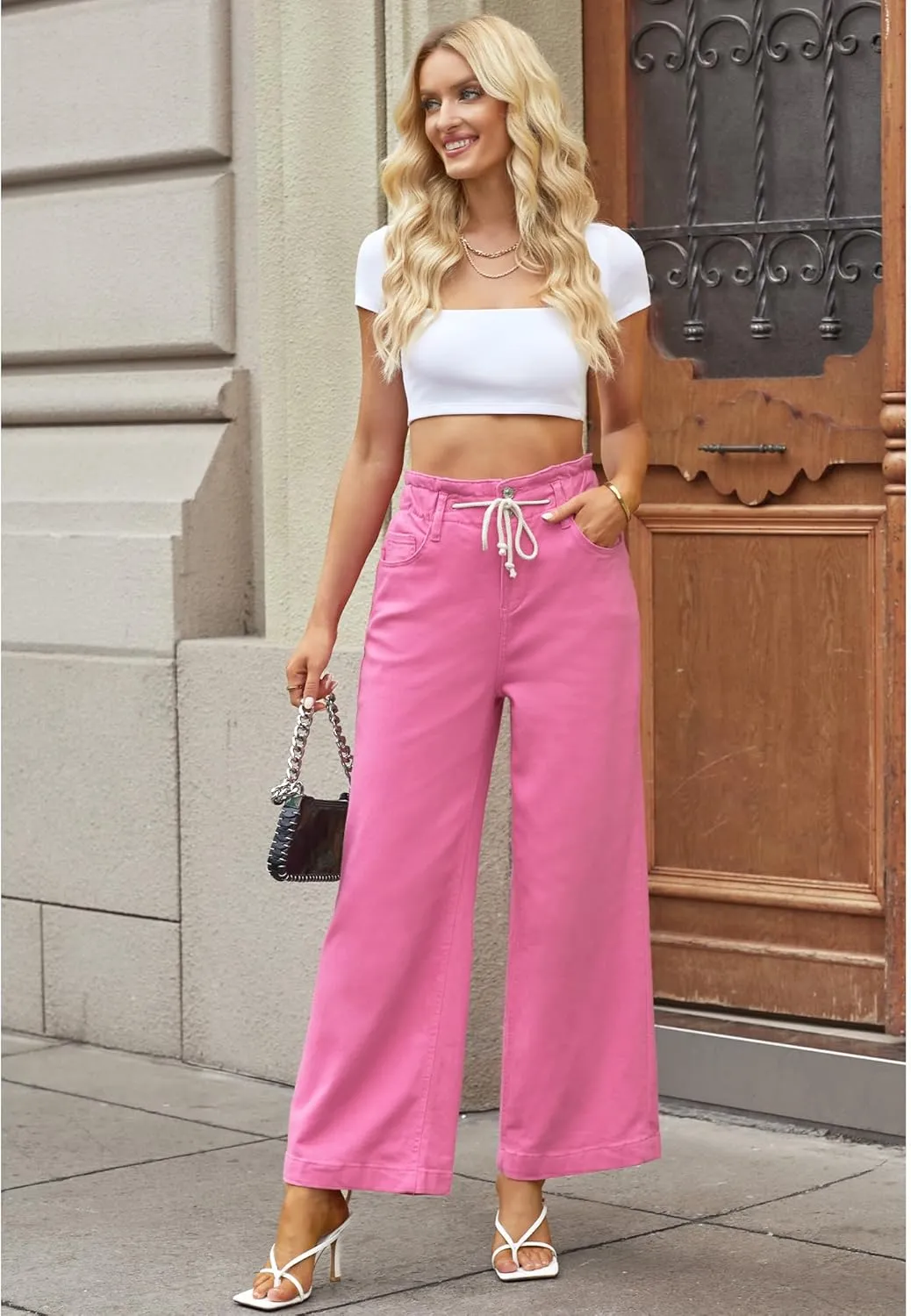 GRAPENT Wide Leg Jeans for Women Stretch High Wasited Elastic Waist Bell Bottom Baggy Y2K Pants