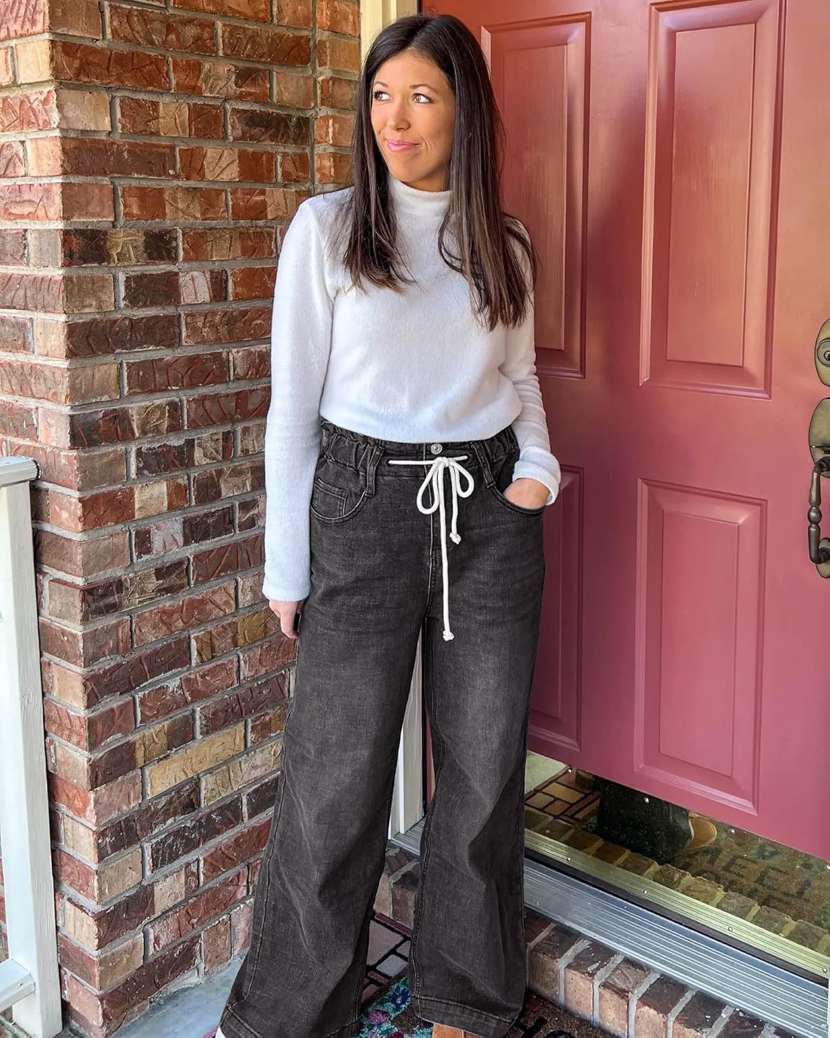 GRAPENT Wide Leg Jeans for Women Stretch High Wasited Elastic Waist Bell Bottom Baggy Y2K Pants