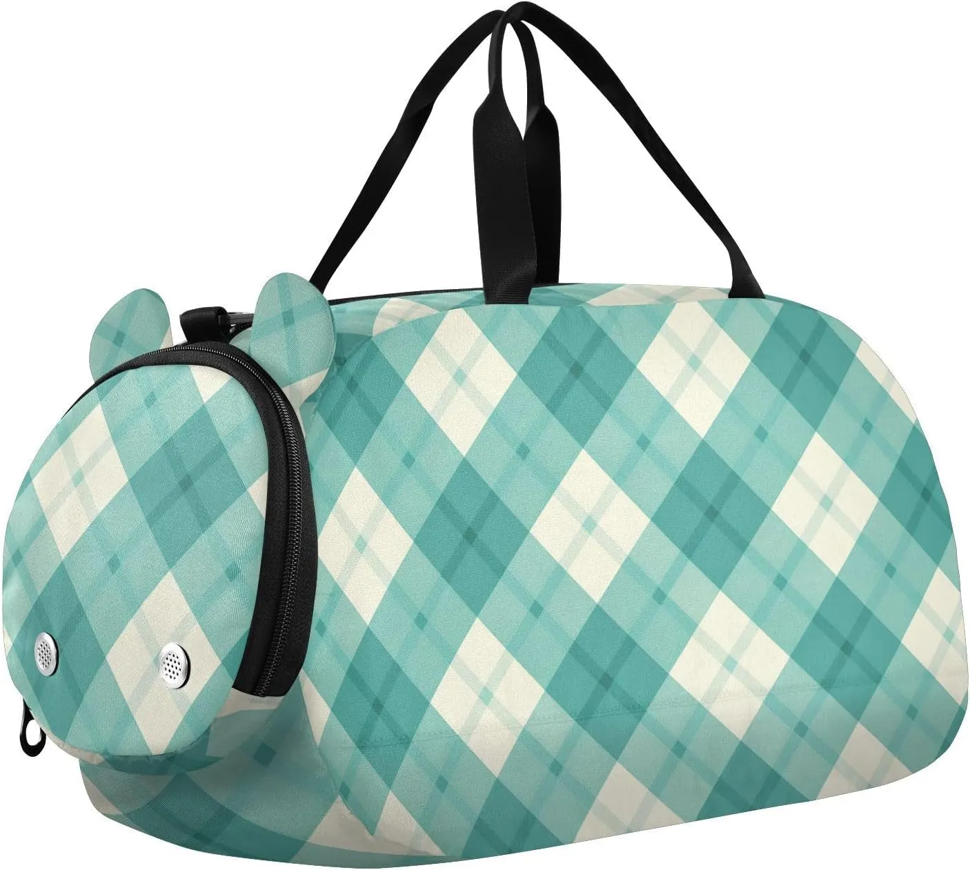 Green and White Lattice Kids Cute Gym Bag with Shoes Compartment Lightweight Carry On Weekender Bag for Boys and Girls
