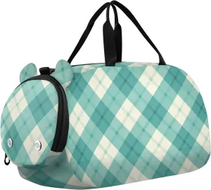 Green and White Lattice Kids Cute Gym Bag with Shoes Compartment Lightweight Carry On Weekender Bag for Boys and Girls