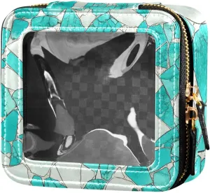 Greenish-white Glass Shards Cute Makeup Case Bag Clear Leather Toiletry Bag Nail Polish Organizer Bag for Travel