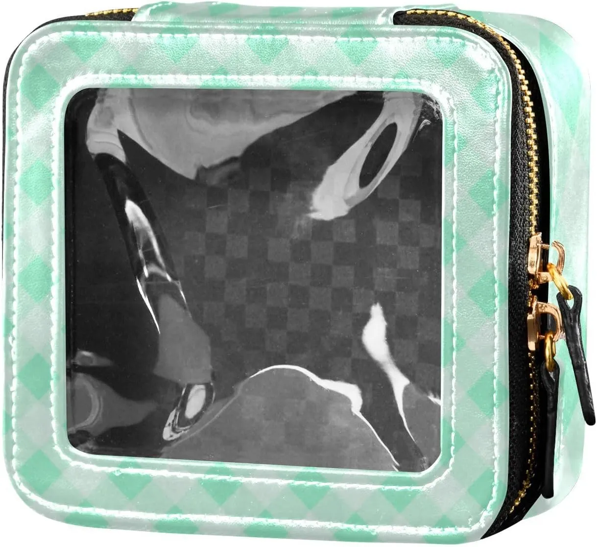 Greenish White Square Clear Makeup Bags Toiletry Bag with Zipper Leather Cosmetic Bag for Travel