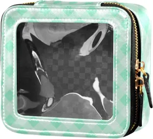 Greenish White Square Clear Makeup Bags Toiletry Bag with Zipper Leather Cosmetic Bag for Travel
