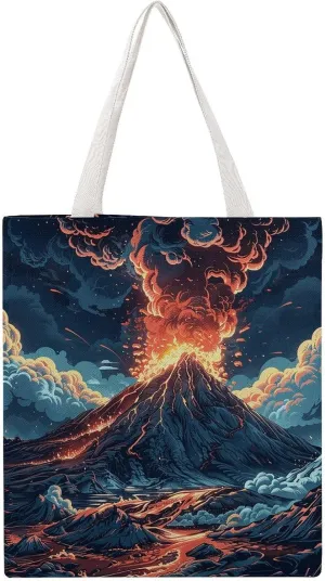 Grocery Bags Depicts A Volcano Bag for Women Lightweight Beach Bag Shoulder Bags for Travel Shopping Work Handbag