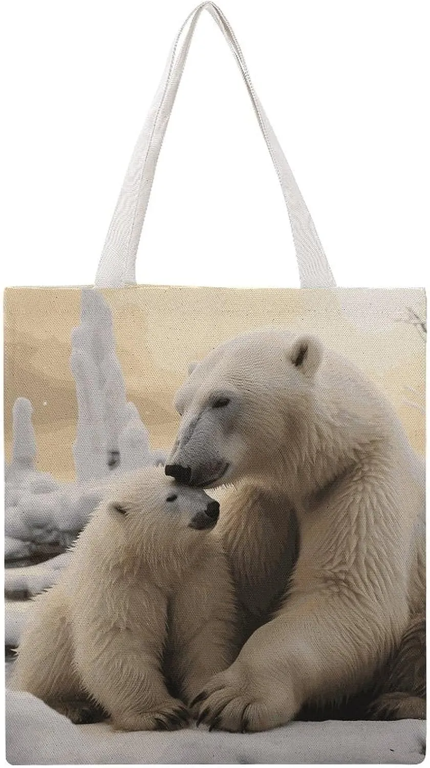 Grocery Bags Polar Bear Love Bag for Women Lightweight Beach Bag Shoulder Bags for Travel Shopping Work Handbag