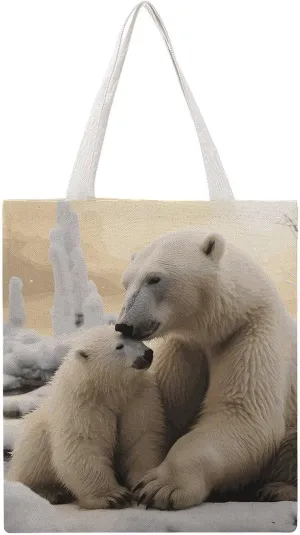 Grocery Bags Polar Bear Love Bag for Women Lightweight Beach Bag Shoulder Bags for Travel Shopping Work Handbag