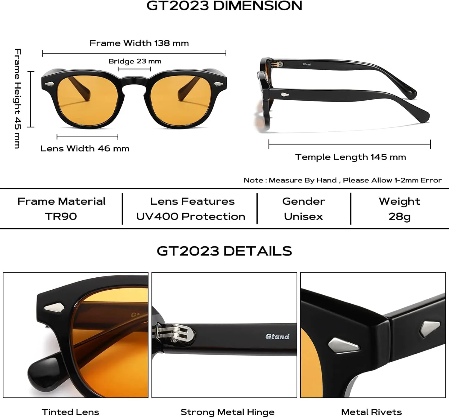 Gtand Unisex Vintage Retro Round Style Tinted Sunglasses For Men Women Fashion Circle Sun Glasses 46mm