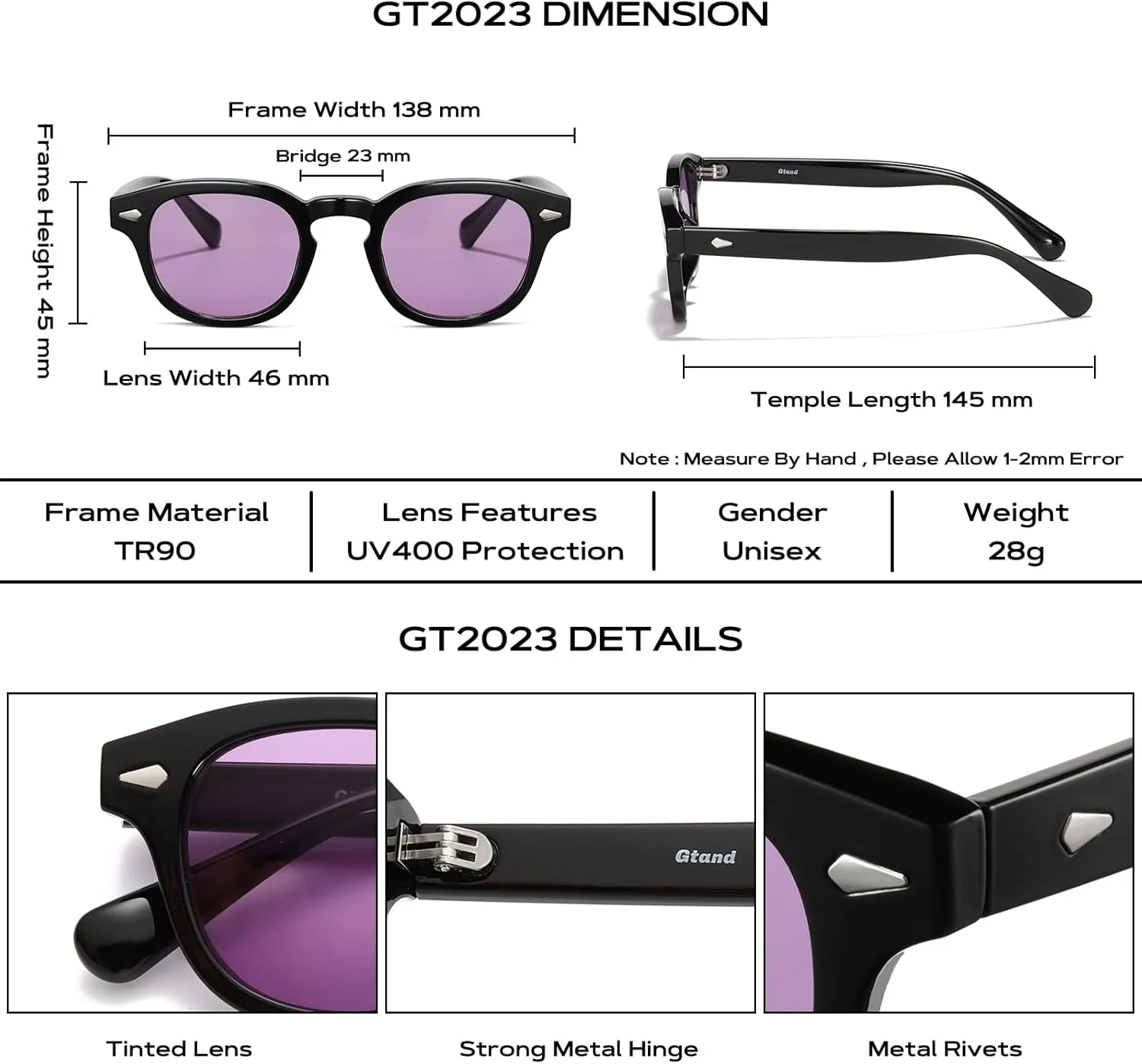 Gtand Unisex Vintage Retro Round Style Tinted Sunglasses For Men Women Fashion Circle Sun Glasses 46mm