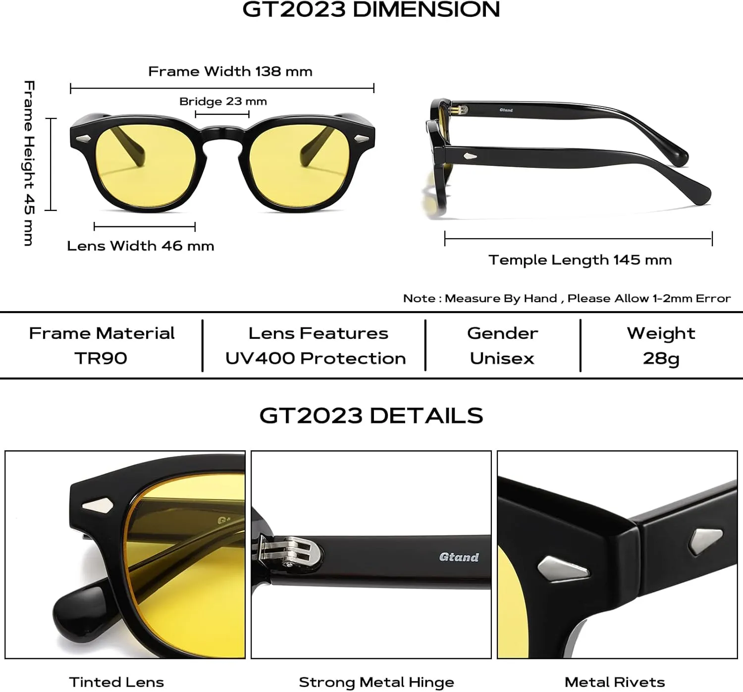 Gtand Unisex Vintage Retro Round Style Tinted Sunglasses For Men Women Fashion Circle Sun Glasses 46mm