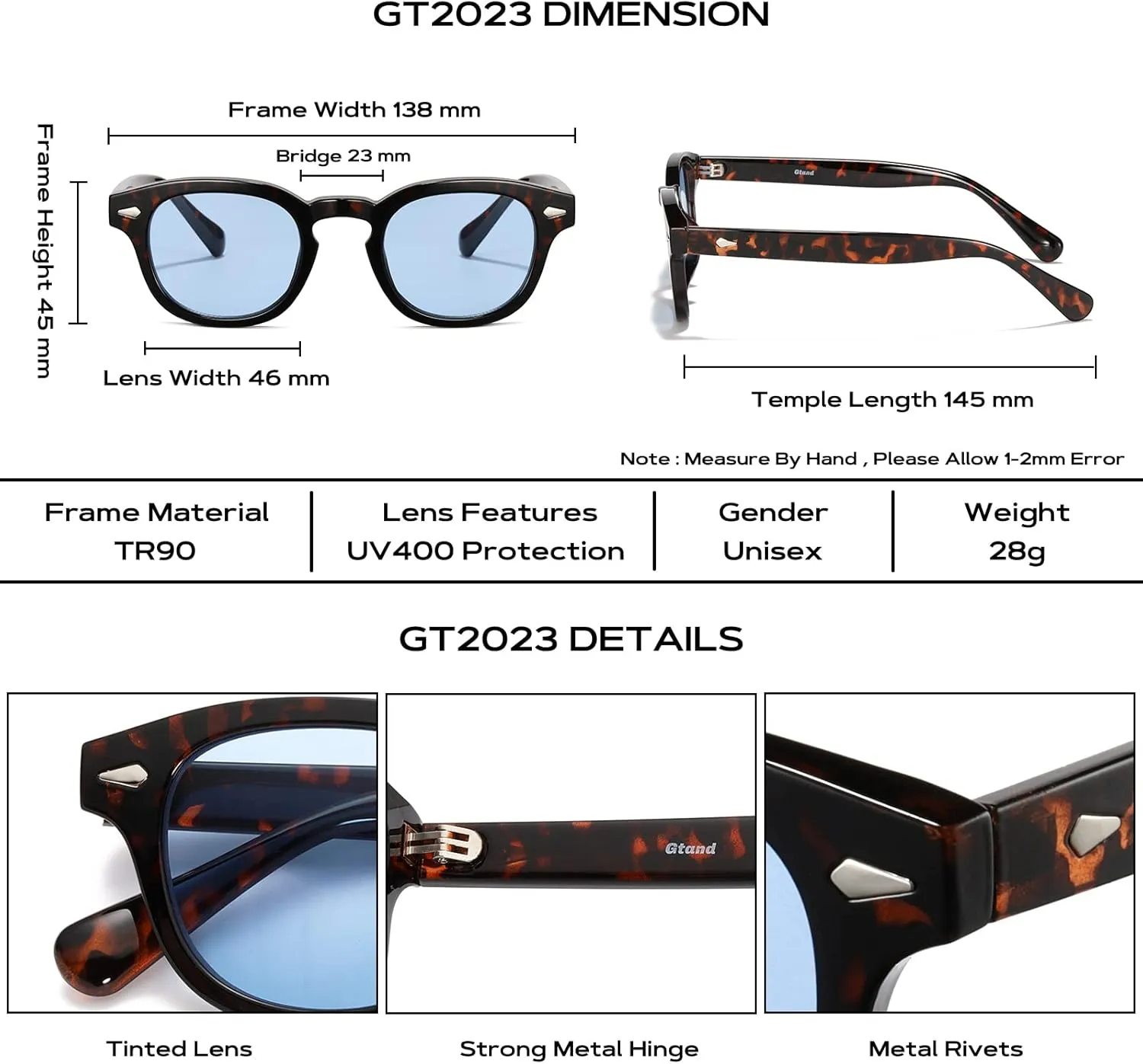 Gtand Unisex Vintage Retro Round Style Tinted Sunglasses For Men Women Fashion Circle Sun Glasses 46mm