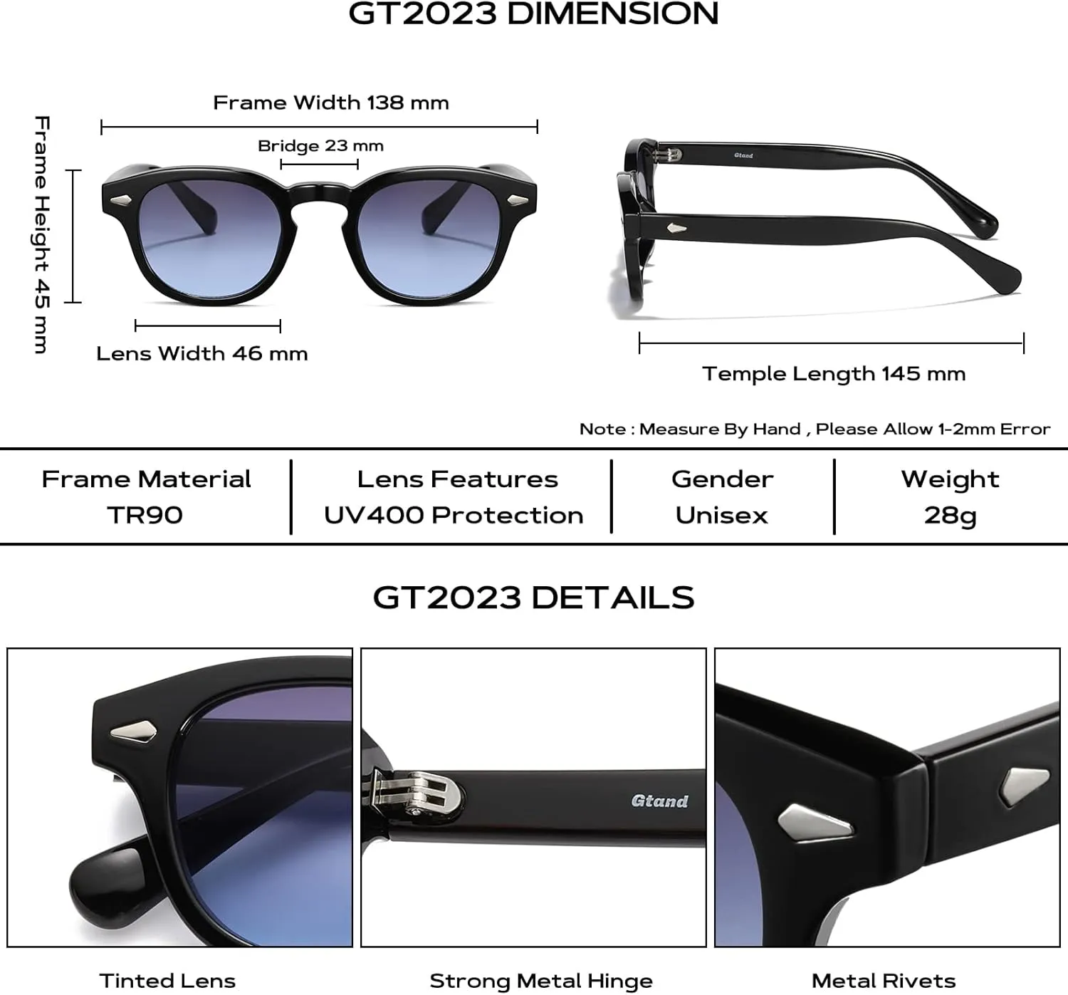 Gtand Unisex Vintage Retro Round Style Tinted Sunglasses For Men Women Fashion Circle Sun Glasses 46mm