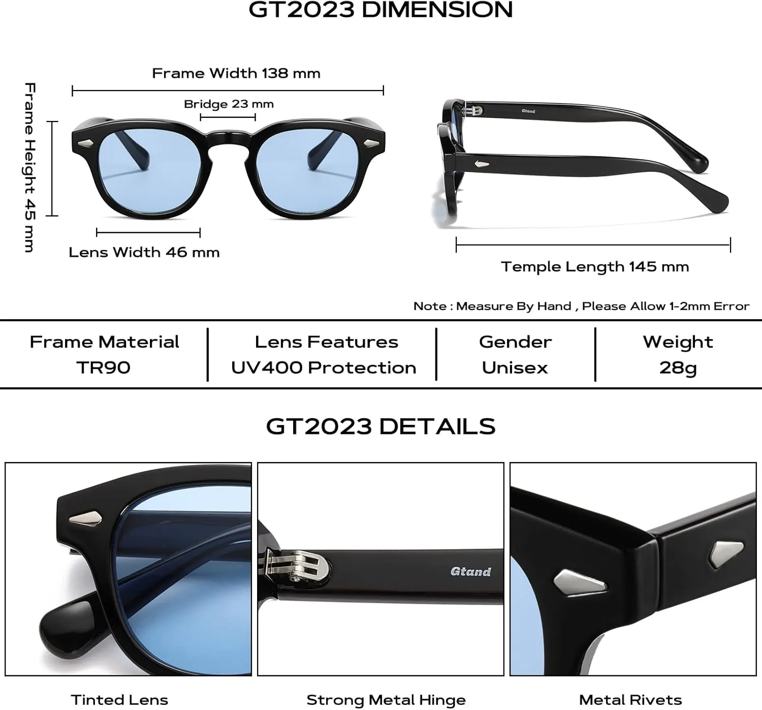 Gtand Unisex Vintage Retro Round Style Tinted Sunglasses For Men Women Fashion Circle Sun Glasses 46mm