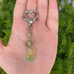 ‘Gummy Star’ Ombré Crackle Glass and Star Beaded Sour Gummy Bear Charm and Heart Shaped Lobster Clasp Keychain in Lime